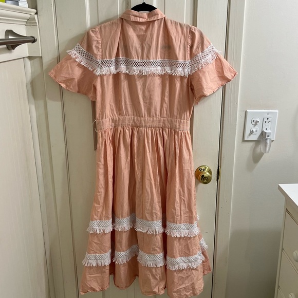 Pinstripe Orange INA Dress Full Skirt White Fringe - Picture 5 of 5